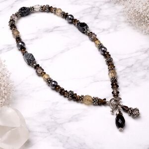 Artisan Crafted Snowflake Obsidian and Multi Color Glass Beaded Necklace